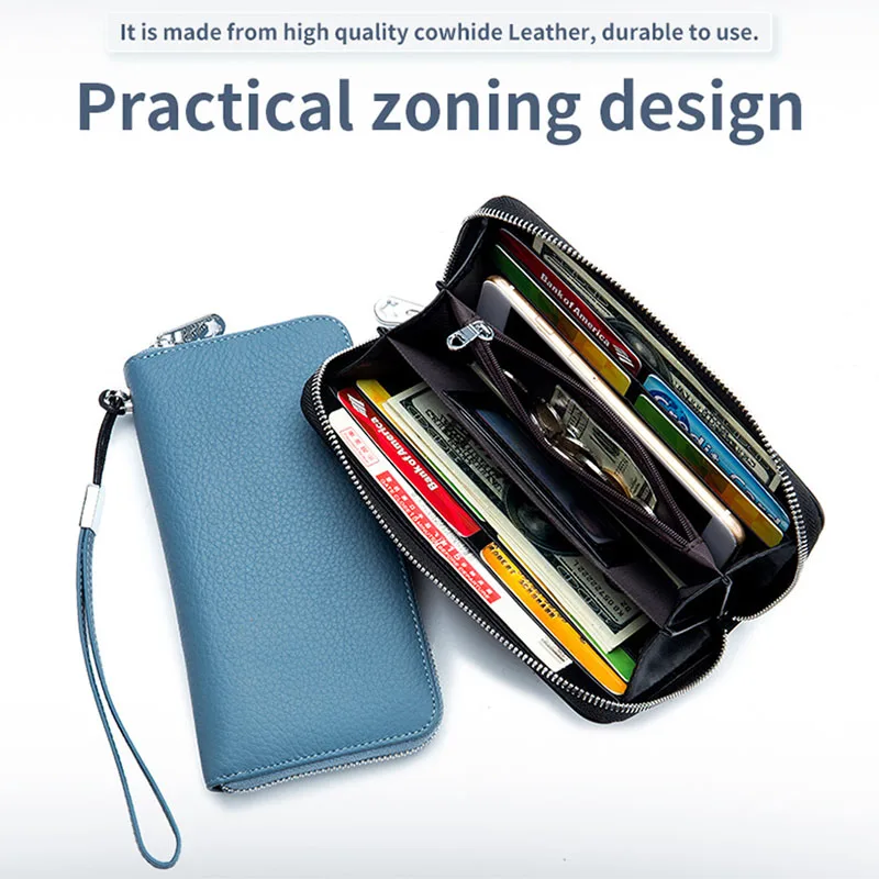 Women's Wallet Geniune Leather RFID Function Luxury Design Long Zipper Handbags Cowhide Card Bags Female Fashion Purse