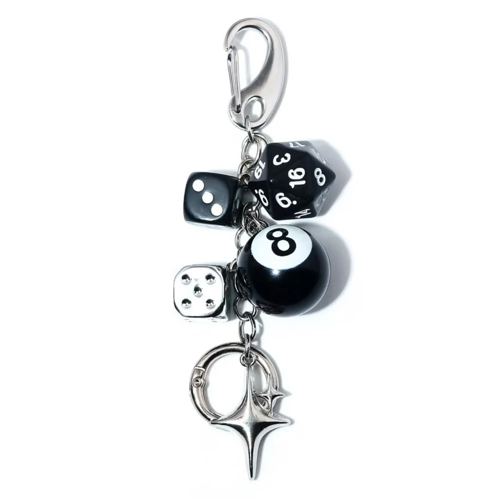 1PCS Punk Black Dice No. 8 Billiards Keychain Y2K Lucky Dice Starburst Pendant Bag Charms Hangings Ornament Accessories