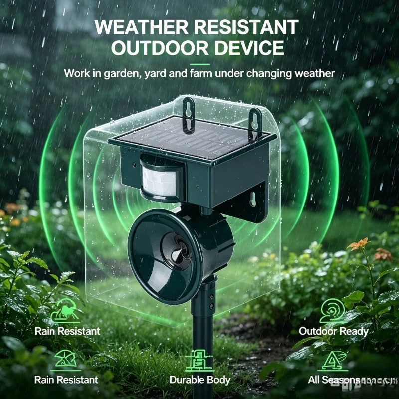 Solar‑driven Ultrasonic Pest Repeller, Outdoor wildlife deterrent for patio stray dogs and field rodents