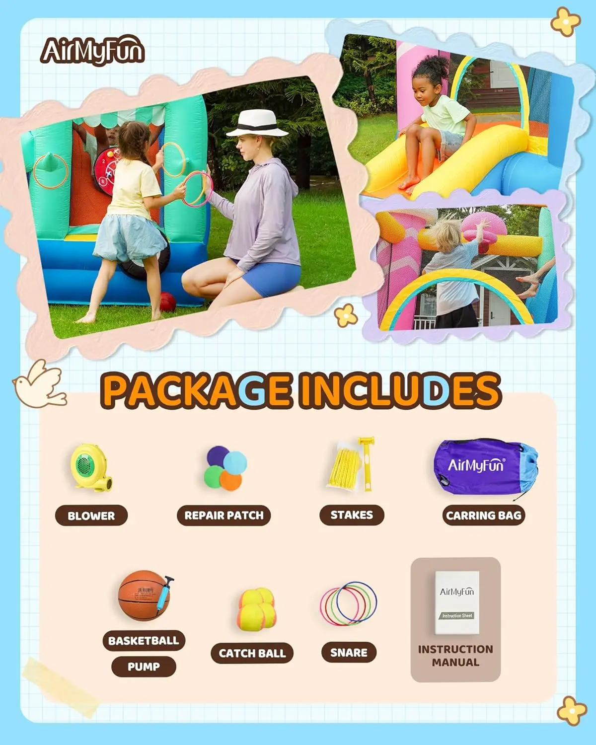 Casa inflable de rebote para niños grandes de 8 a 12 años, castillo hinchable para niños de 3 a 6 años, casa hinchable con tema de helado de doble diapositiva