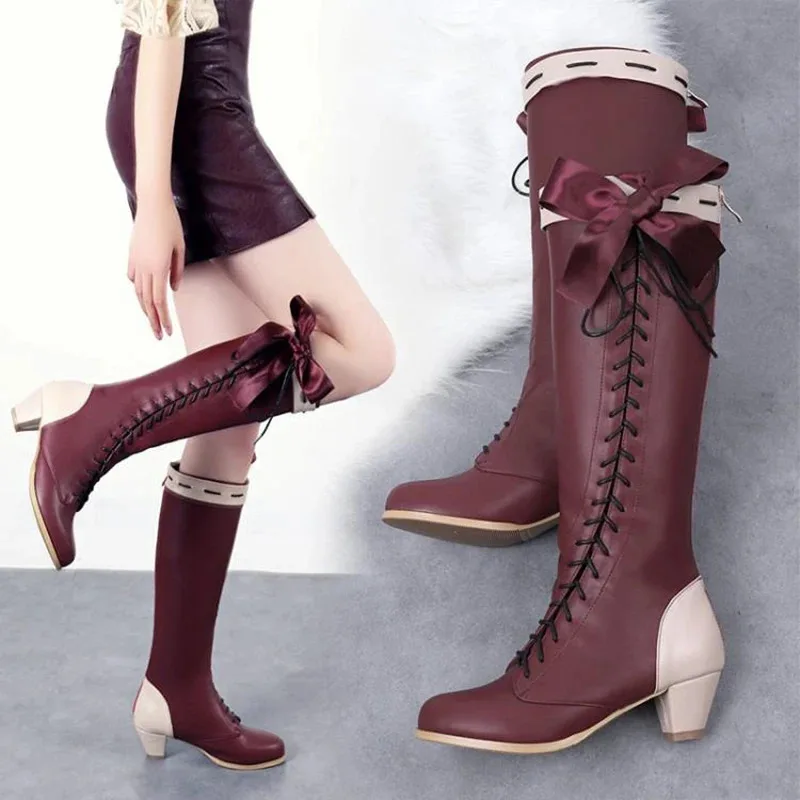 

2025 aaa Violet Evergarden Anime Characters Shoe Cosplay Shoes Bow Pu Loli Boots Halloween Party Costume Women Girl Prop
