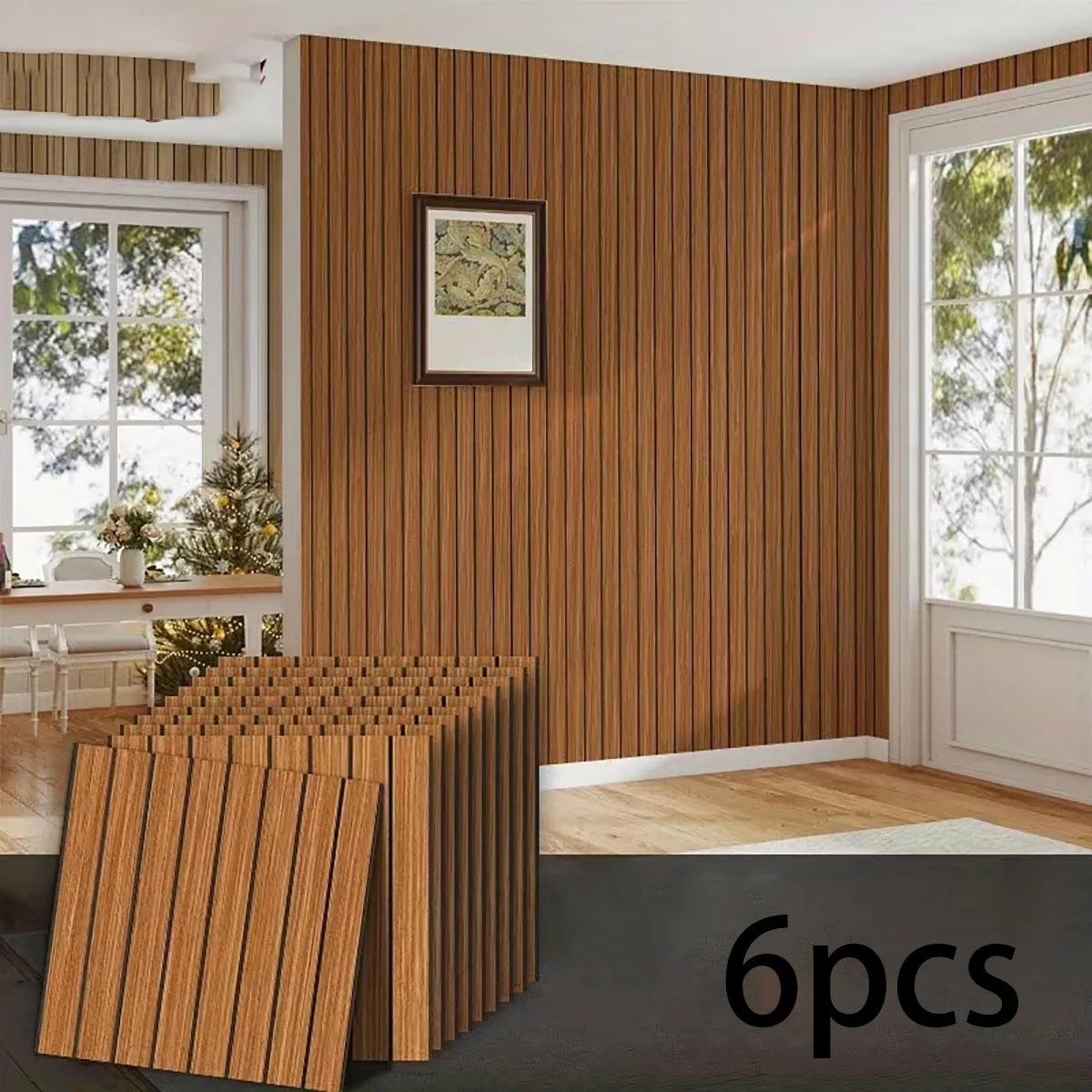 6pcs 3D Grooved Wood Grain Wall Stickers Self-Adhesive Wallpaper Luxury for Living Room Peel and Stick Wall Panels for Interior