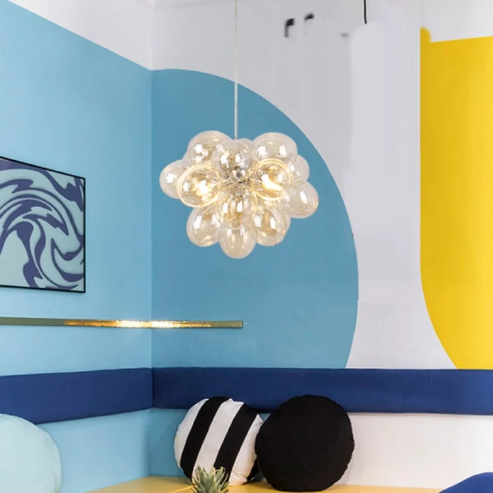 Moonriver Lighting LED Modern Glass Ball Chandelier Creative Color Hanging Lamp for Ceiling Living Room Pendant Light Room Decor