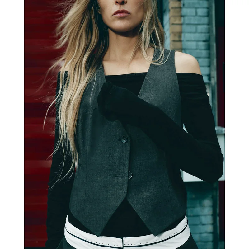 Women's Vest Autumn Fashion Gray Jacket Spring V Neck Waistcoat Sleeveless Office Lady Korean Female Outerwear Coats Clothing