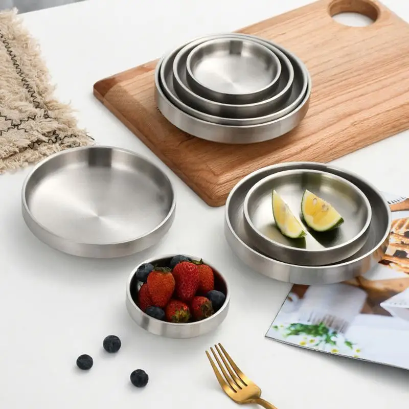 Flat Bottomed Stainless Steel Plate, Thickened Plate, Kitchen Dining Utensils, Seasoning, Cooking Noodle Bowl