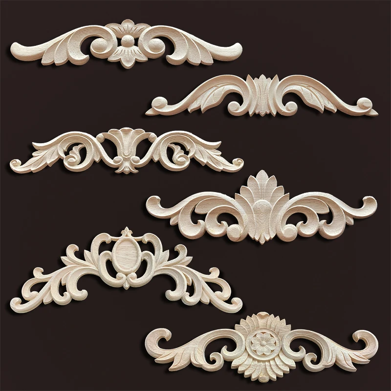 Decorative Wood Appliques Woodcarving Antique Onlays Mouldings Background Wall Decoration for Living Room Furniture Accessories