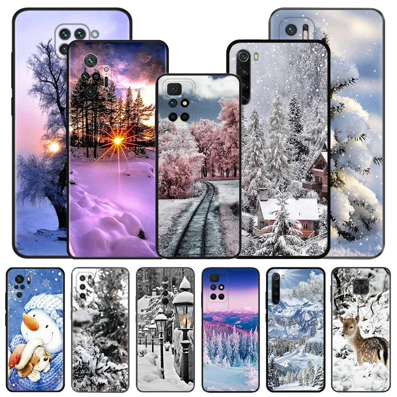 

Soft Case for Redmi Note 9T 9S 8T 7 8 9 Pro 7A 8A 9A 9C 9i 6 6A Xiaomi Mi 9se 8Lite Winter Snow Ice Tree Black Phone Cases Cover