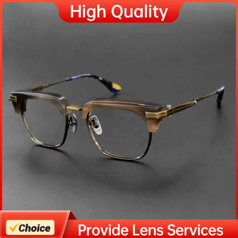 

Heavy Duty Acetate Titanium Eyebrow Eyeglasses Frame OTW6038 Green Tortoise Bronze Square Design for Leisure Photochromic Lenses
