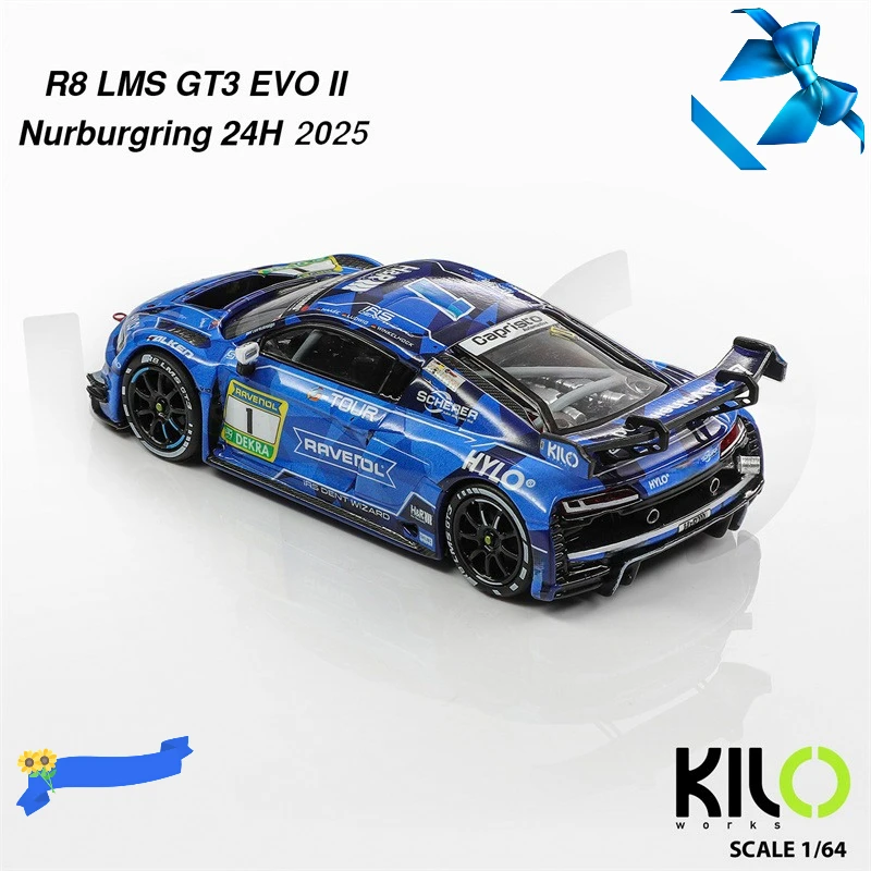 

KILOworks 1:64 МАРО ЭНГЕЛЬ # 130 Sliver/R8 LMS EVO II Limited 1499/Nurburgring # Лимитированная серия из 1999 штук: коллекционная модель автомобиля из сплава