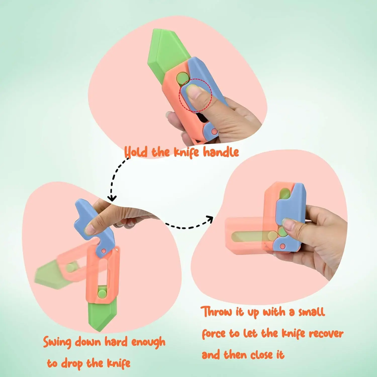 피젯 토이 3D 프린팅 중력 당근 나이프, 성인 및 어린이를 위한 감각 선물, ADHD 자폐증을 위한 불안 스트레스 해소 2개 발광