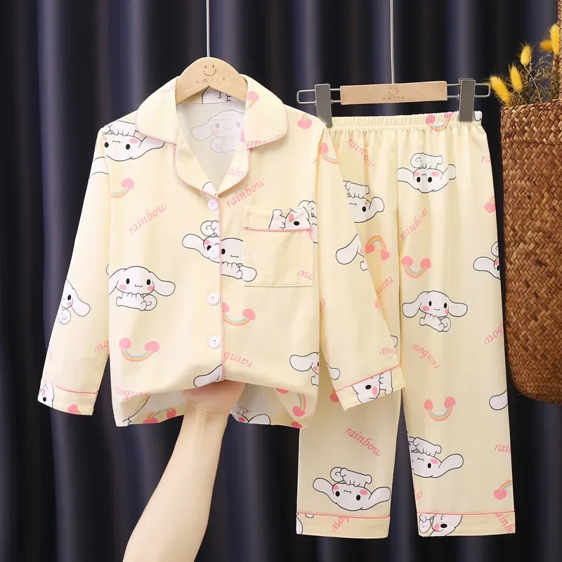 

2024 Miniso Children Pajama Sets Autumn Winter Anime Long-Sleeved Pants Sleepwear Cartoon Pijamas Student Kids Homewear Clothing