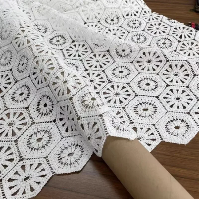 Lace Fabric Pure Cotton Rice White Rope Embroidery Designer Fabrics By The Yard Diy Wholesale Cloth Sewing Per Meters