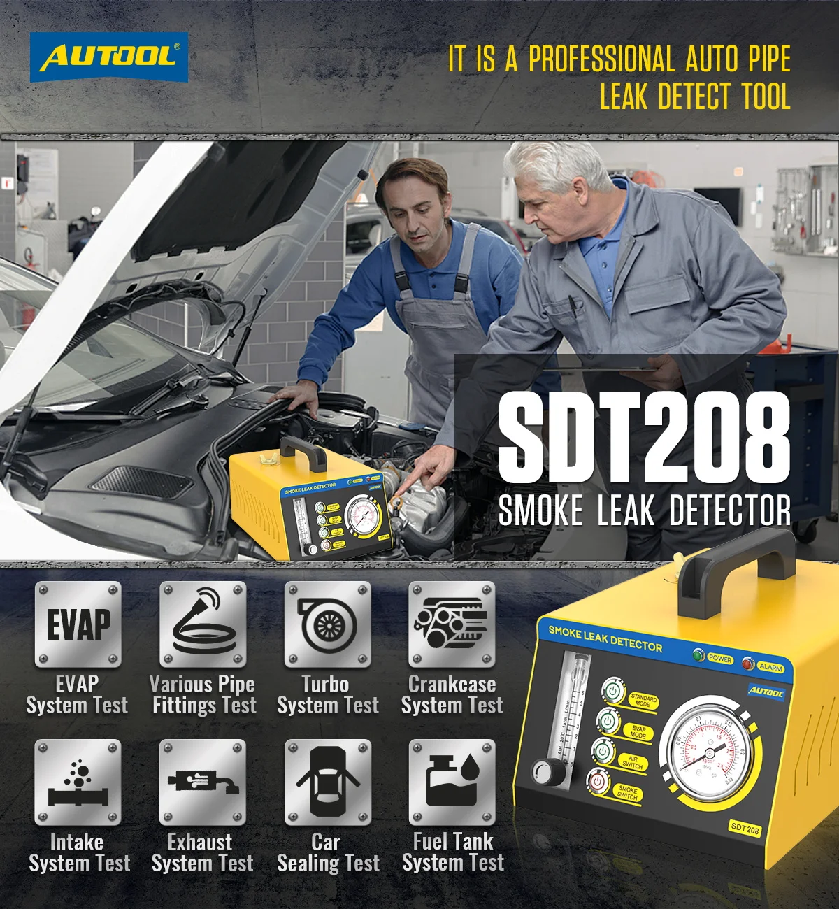AUTOOL SDT208 EVAP Air Mode Vehicle Exhaust Cooling System Leak Automotive Smoke Generator Pipeline Leak Tester