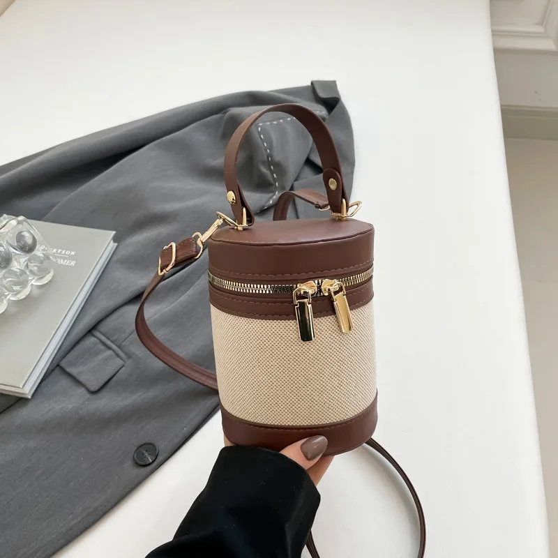 

Сумка через плечо из ПУ кожи, цилиндрическая, с контрастными цветами, нишевый дизайн, модная, универсальная, портативная сумка-мессенджер