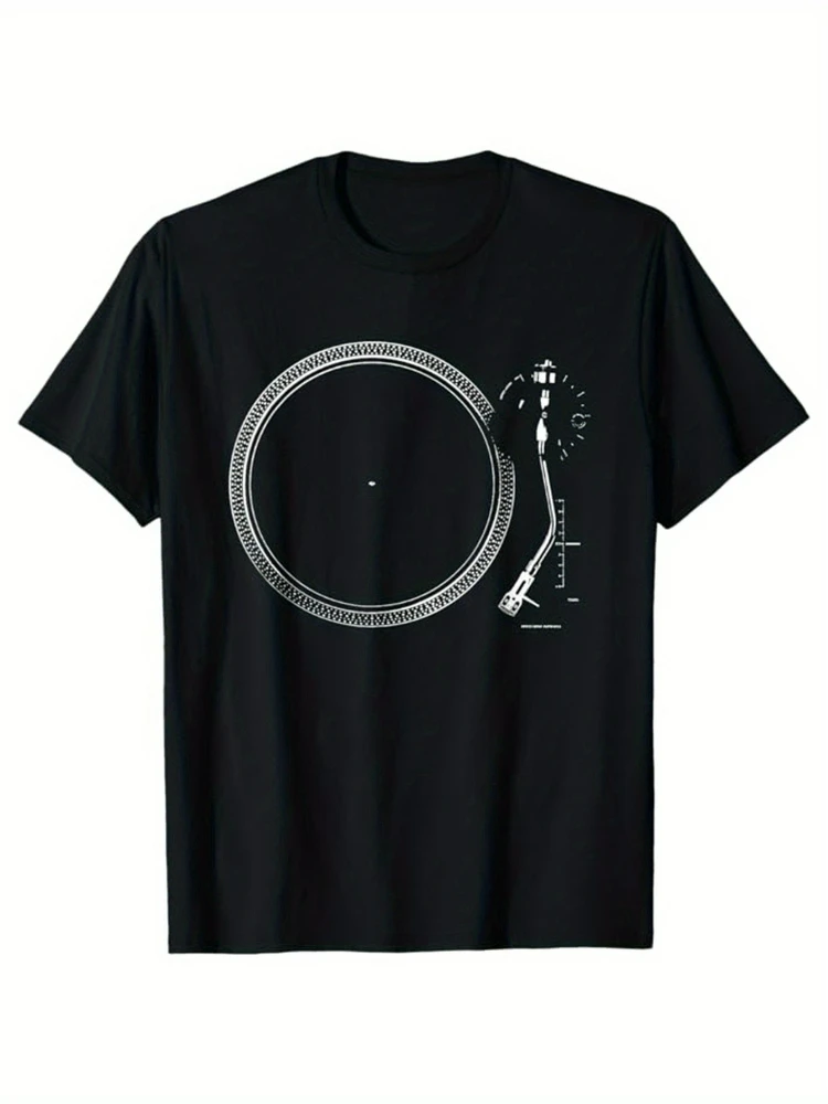 Vintage Vinyl Record Player-Music Lover's with DJ Turntable Design-100% cotton O-neck short sleeve printed men's T-shirt.