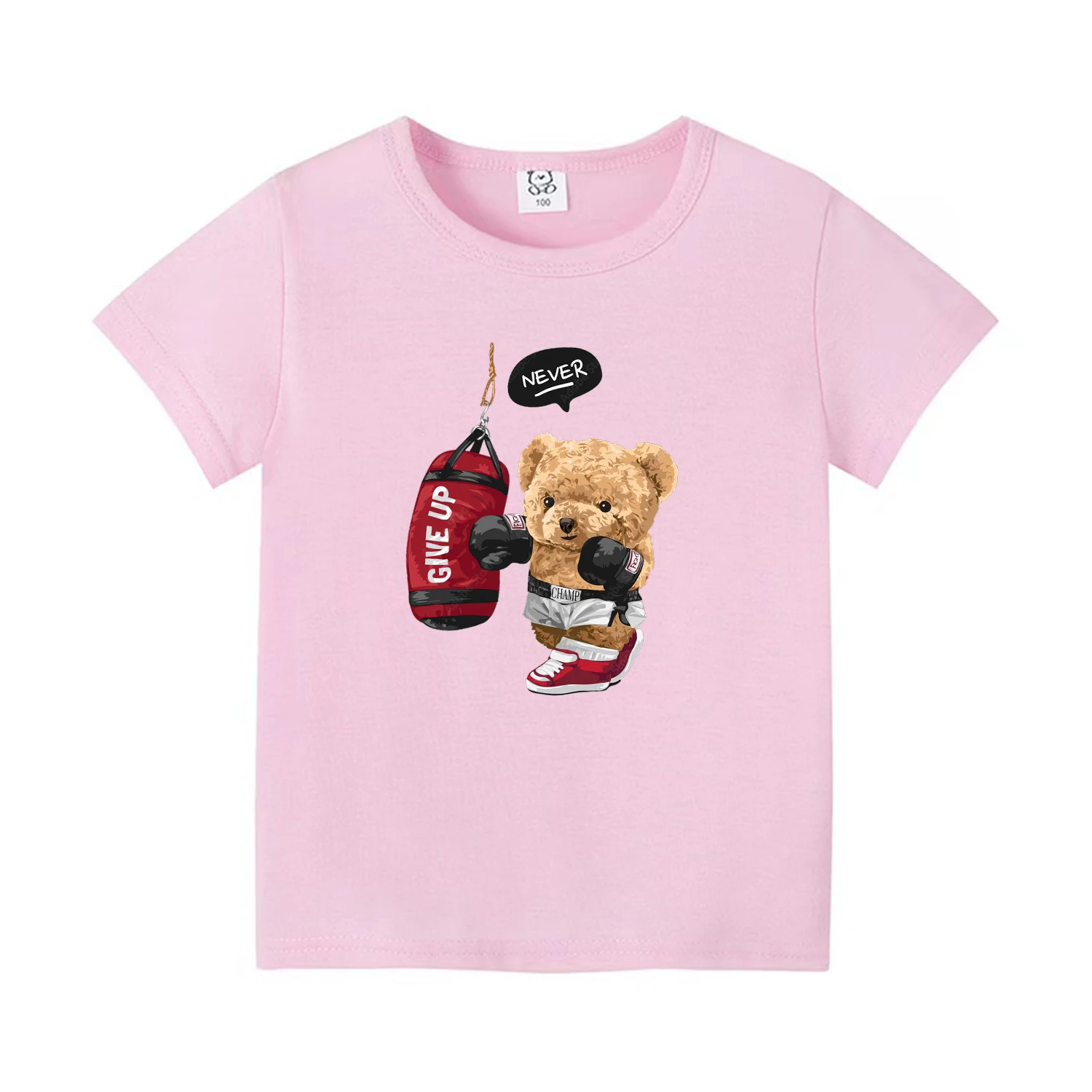 Summer New Children\'s T-Shirt Boxing Bear Boys And Girls Cotton Round Neck Tops 4-14 Years Old Kids Clothing Holiday Gifts 2024