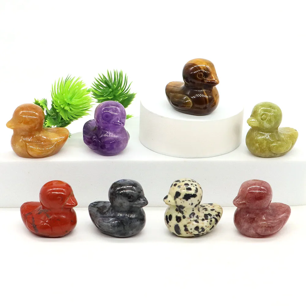

1.2" Cute Duck Statue Natural Stone Healing Crystal Tiger Eye Rose Quartz Animal Figurine Gems Hand Crafts Home Decor Kids Gifts