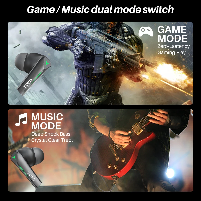 TOZO G1 45ms écouteurs de jeu à faible latence reconditionnés écouteurs sans fil Bluetooth casque 20-40KHz son basse Gamie musique double Mode