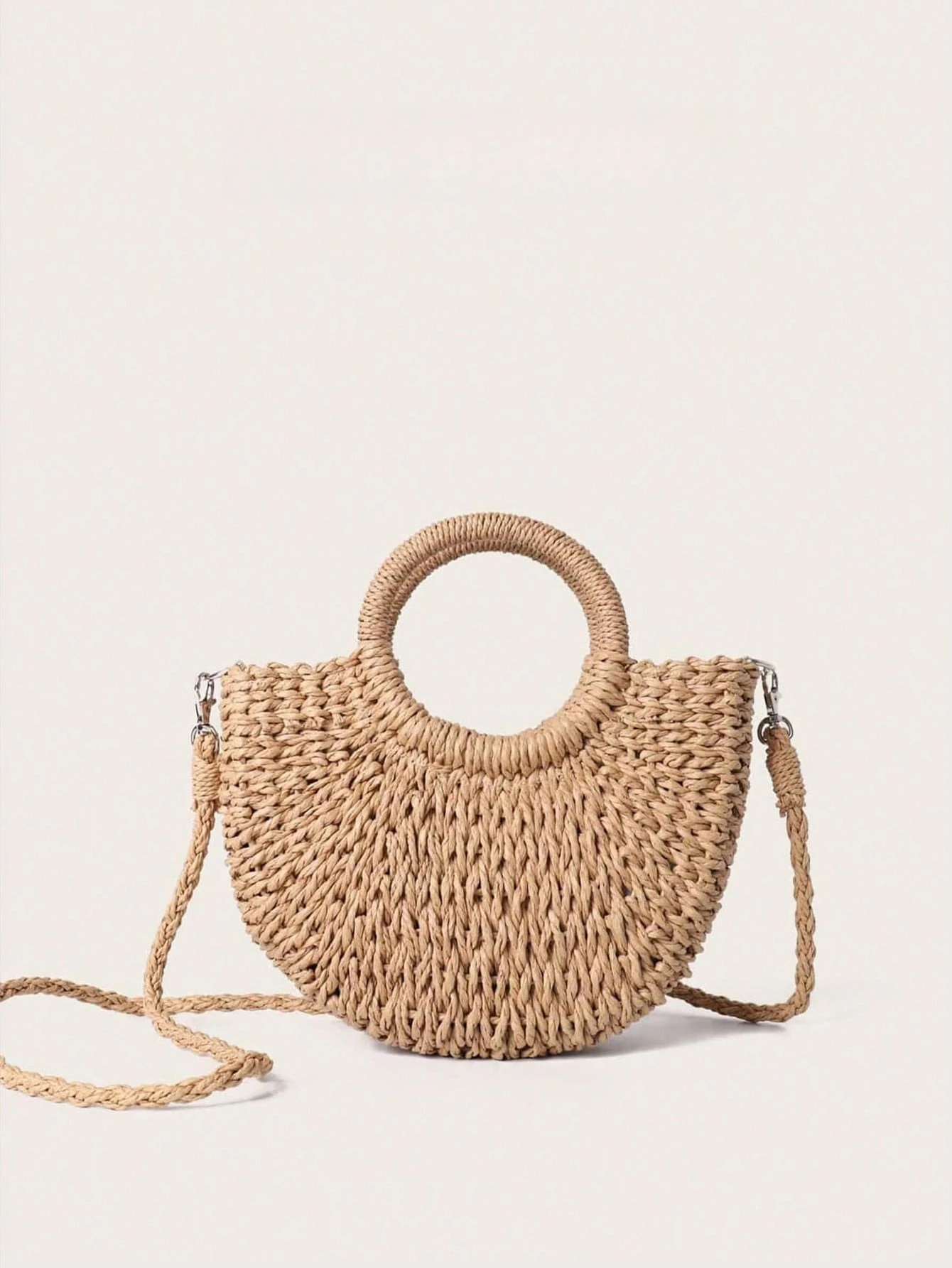 

Модная сумка ручной работы в лесном стиле, плетеная из соломы, полукруглая, пляжная, через плечо, в богемном стиле, подходит для отпуска