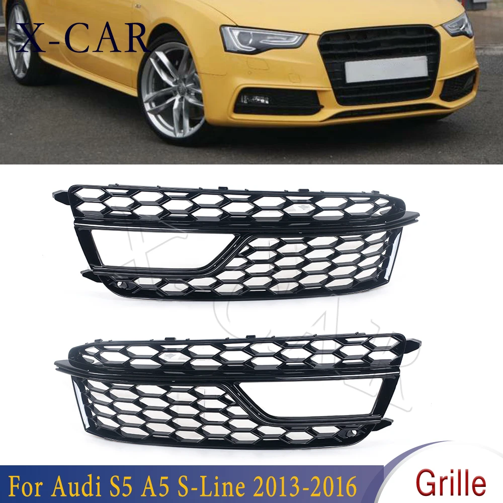 

X-CAR 2Pcs Honeycomb Mesh Bumper Fog Light Cover Honeycom Grille Cover 8T0807681M 8T0807682M For Audi S5 A5 S-Line 2013-2016