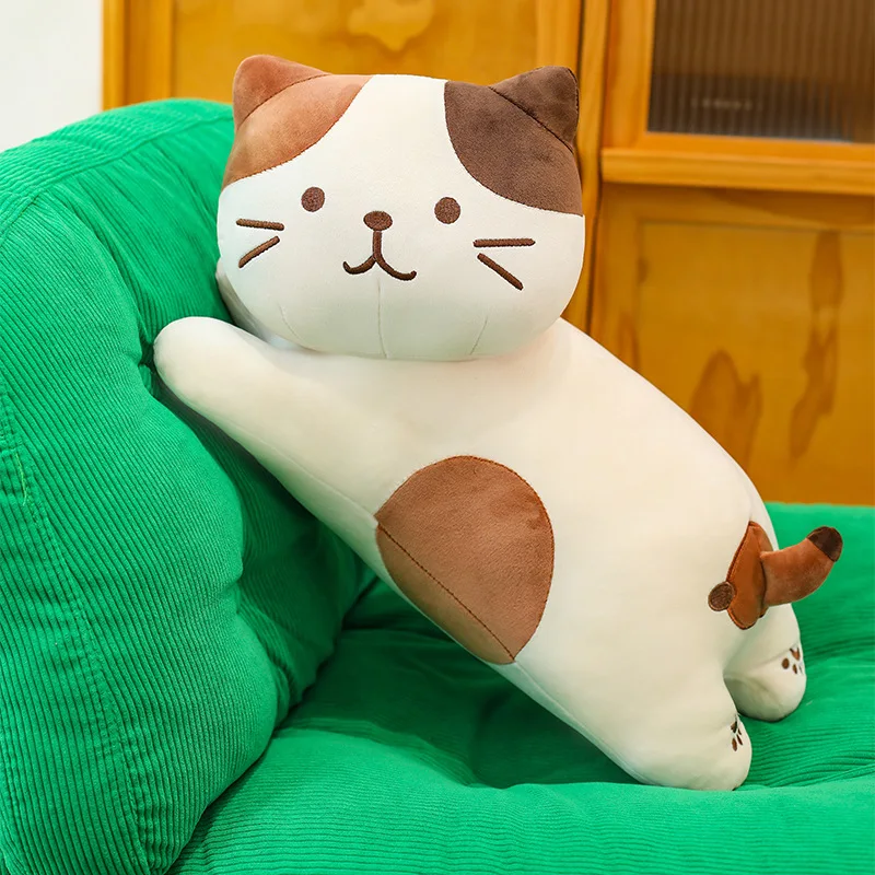 Kawaii Lying Calico Cat Plush Pillow Soft Stuffed Cheese Cat Doll Nap Sleeping Cushion Home Sofa Decor Gift for Kids Women