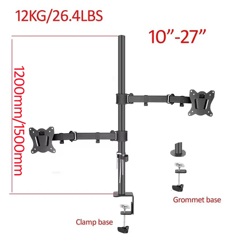 (40cm 120cm) T902-240II Full Motion Dual Monitor Desktop Stand Holder 10