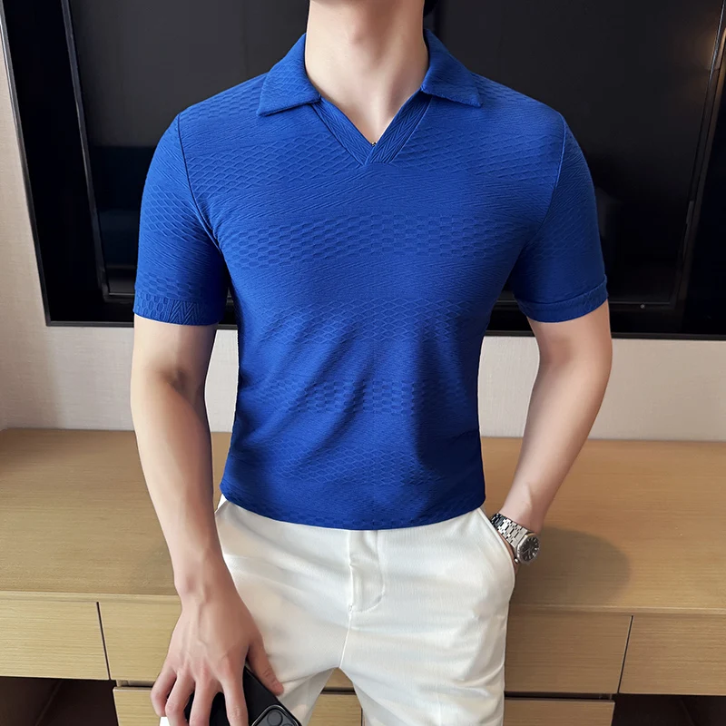 

Высококачественная дышащая рубашка-поло из ледяного шелка с v-образным вырезом, мужская облегающая рубашка с коротким рукавом, повседневные деловые футболки, спортивная рубашка-поло для гольфа