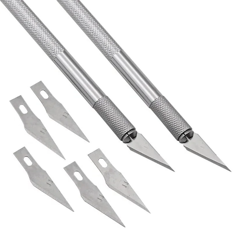 5 Pcs Blades Anti Slip Metal Handle Metal Craft Carving Knife For Model Making Paper Cutting Precision Cutting Tip School Office