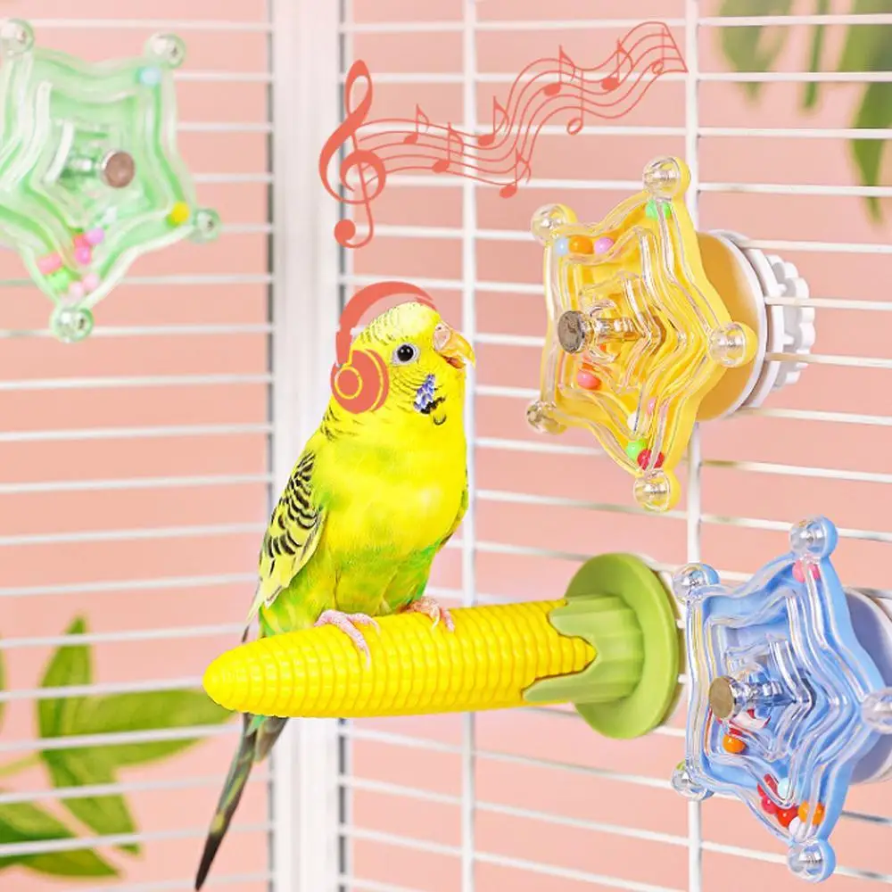 Platillo volador de loro colorido, juguete con música y perlas, corredor de arroz, pájaro mascota, divertido alivio de descompresión, juguete masticable para roticar ﻿