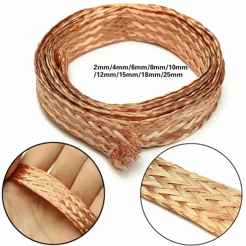 1M 5M 10M Copper Braid Knitted Mesh Anti-interference 4mm/6mm/8mm/12mm/14mm/18mm/25mm Lead Wire Flexibility Cable Flat