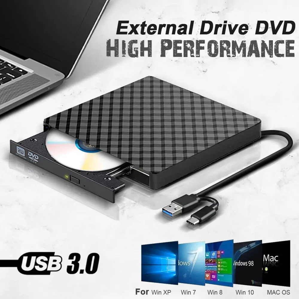 

2 в 1 USB3.0 Type C Ультратонкий CD-накопитель DVD RW Портативная записывающая оптическая горелка-считыватель Плеер для ноутбука Настольный компьютер