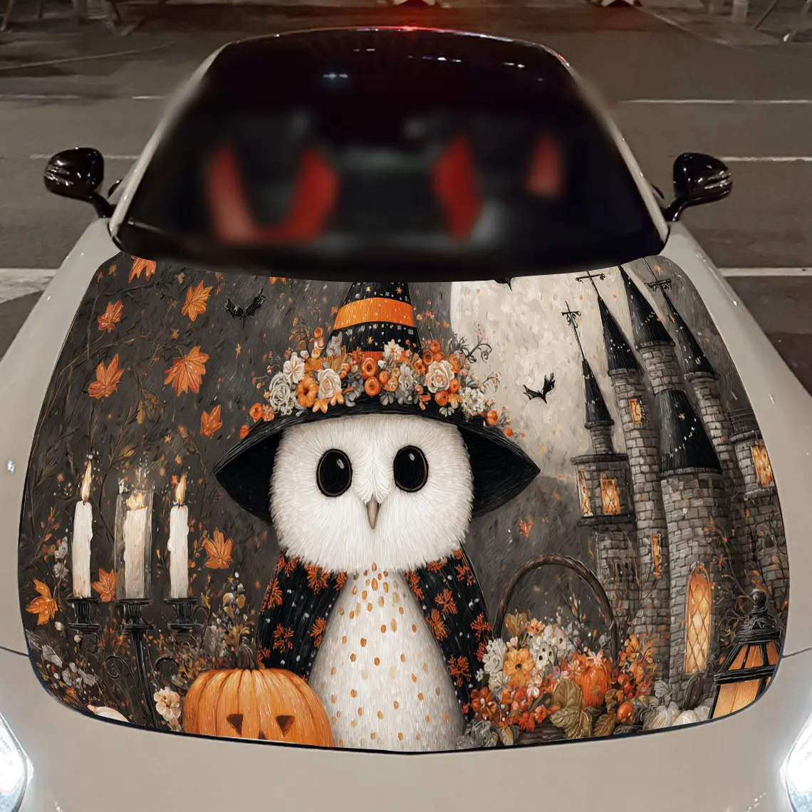 ملصق غطاء محرك السيارة على شكل بومة الهالوين واليقطين، أغطية فينيل أوتوماتيكية، ملصق سيارة ذاتي اللصق مقاوم للماء، متين ونملة #3