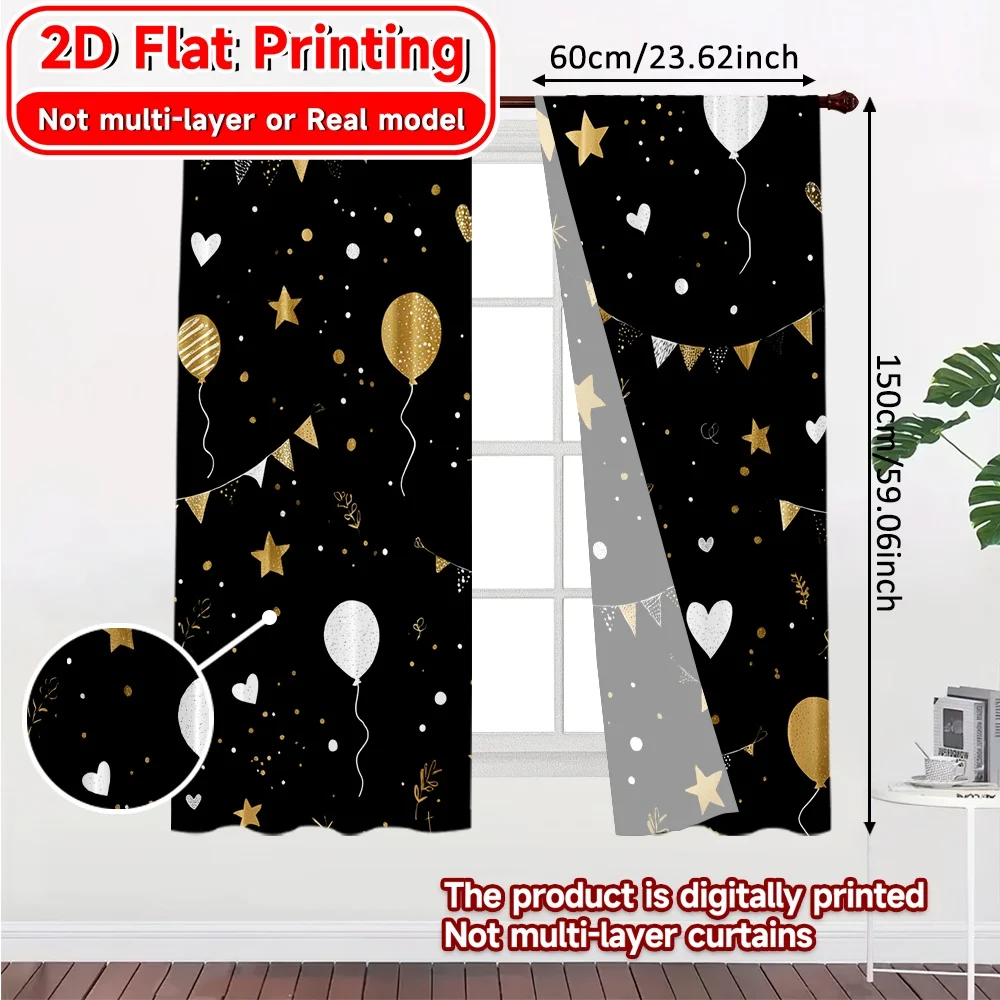 2D Flat Printing,2pcs 2026 Celebration(6) Modern Contemporary Curtains 100% Polyester Curtains Decorations for Grey,