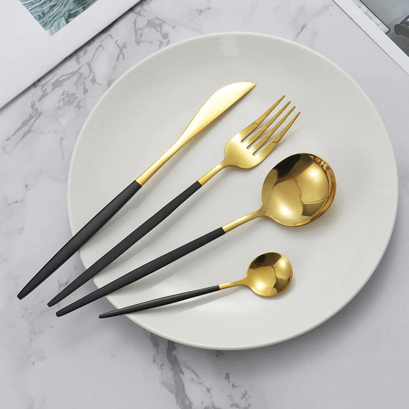 6pcs/30pcs Stainless steel knife and fork Portuguese tableware set Gold creative Western steak knife and fork spoon