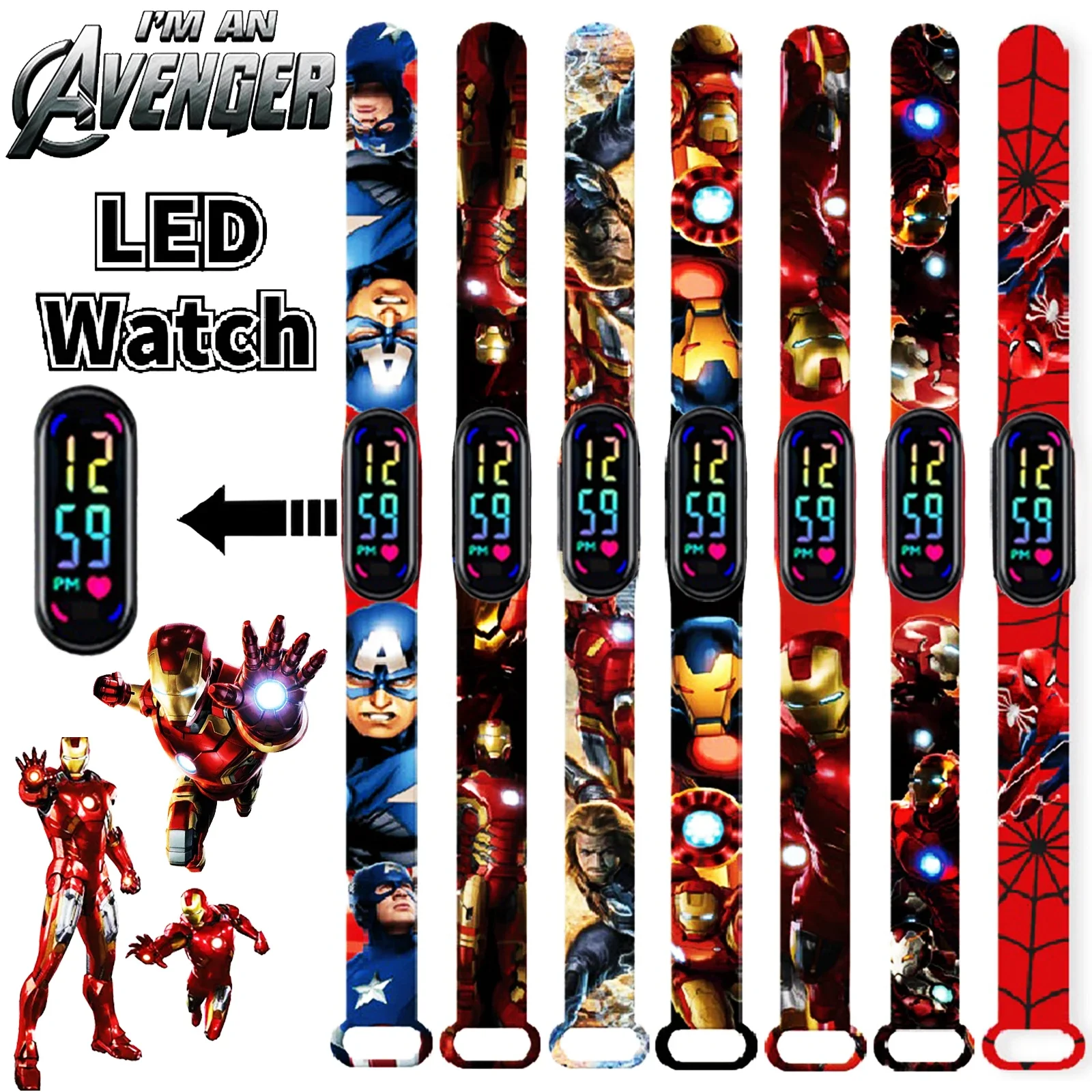 

Disney Frozen Spider man Children's Anime Figure Bracelet Wristwatch Cartoon Electronic LED Touch Student Toys Gifts