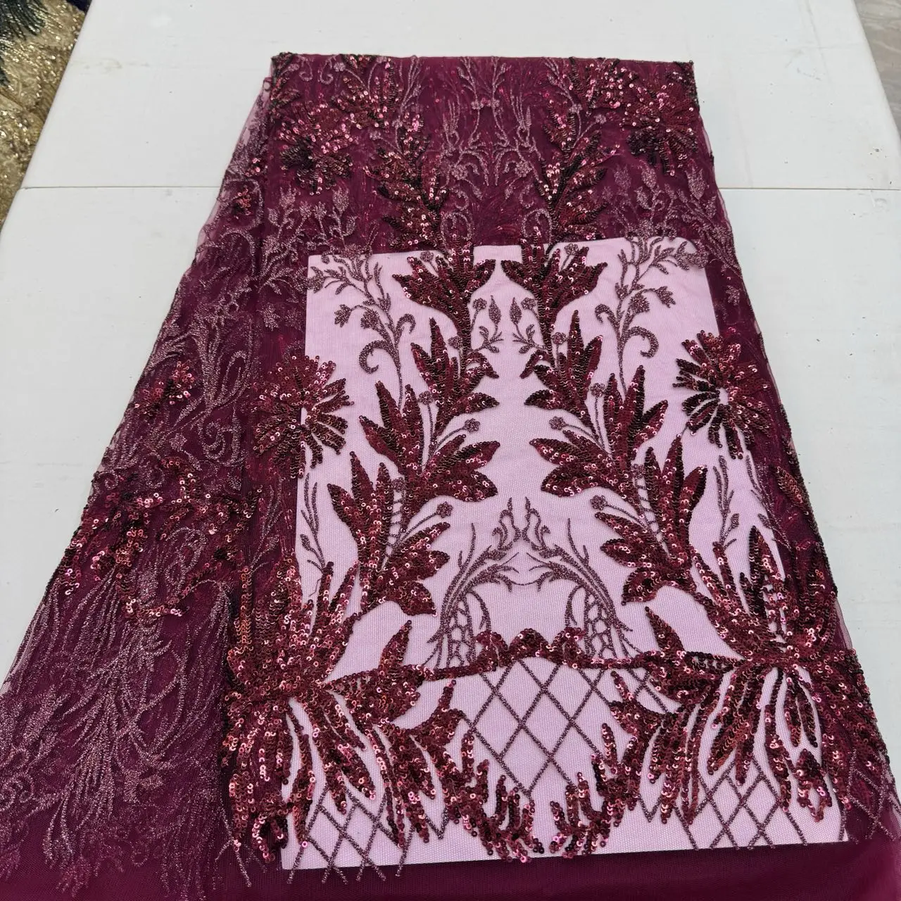 

2026 африканская нигерийская высококачественная тюлевая кружевная ткань с блестками для выпускных платьев, вышивка бисером, сетчатая ткань для шитья, 5 ярдов, JY503