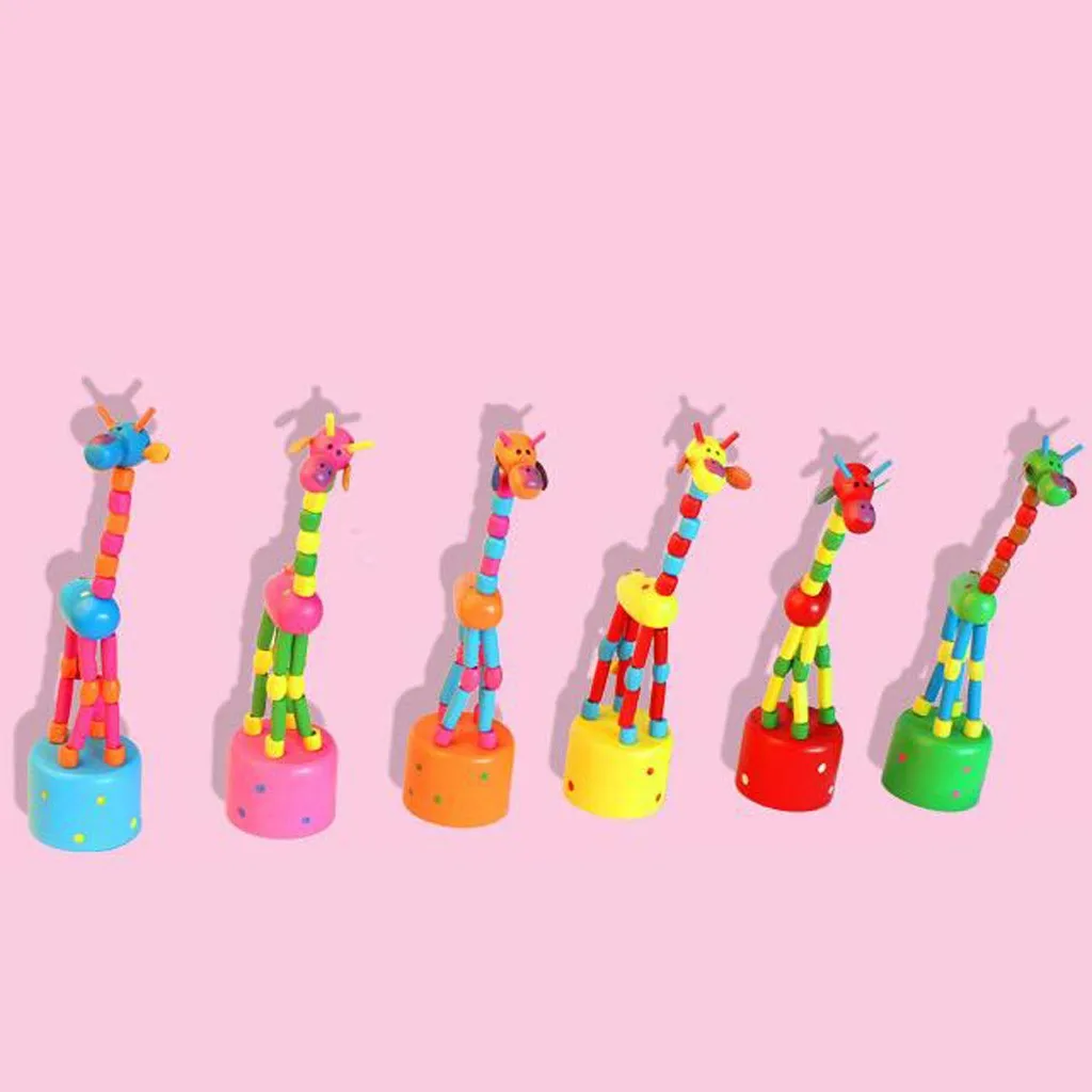 Wooden Spring Rocking Giraffe Toy Cute Funny Animal Toy Children Educational Toy Children Birthday Gift Random Colors