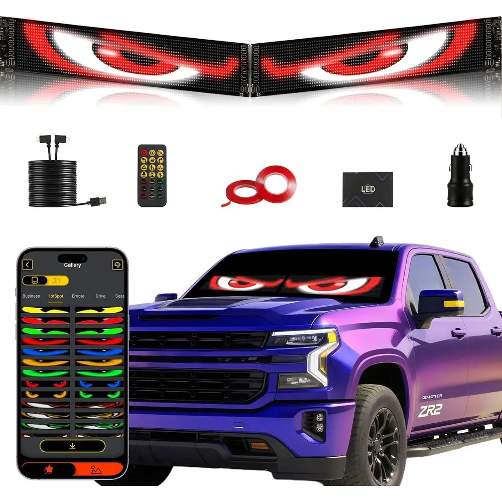 

Devil Eyes Light or Cars (2-Pack) – 23.4''x4.7'' Dual LED Eyes or Car Windshield | Perect Sync, Progmable s, App/Remote Control