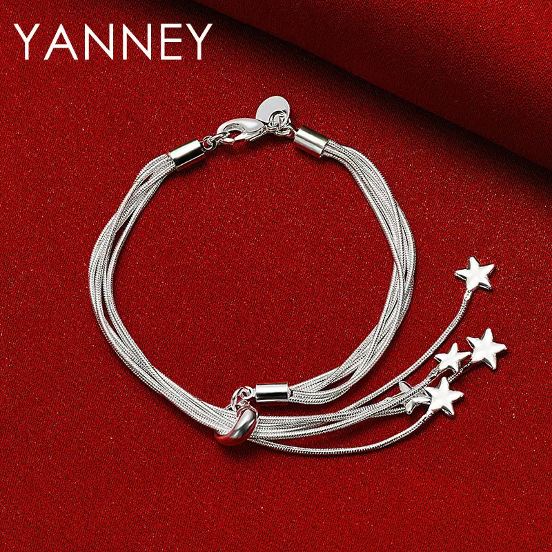 

2024 New 925 Sterling Silver 8 Inches Tassel Snake Chain Star Bracelet For Women Fashion Wedding Engagement Gifts Party Jewelry