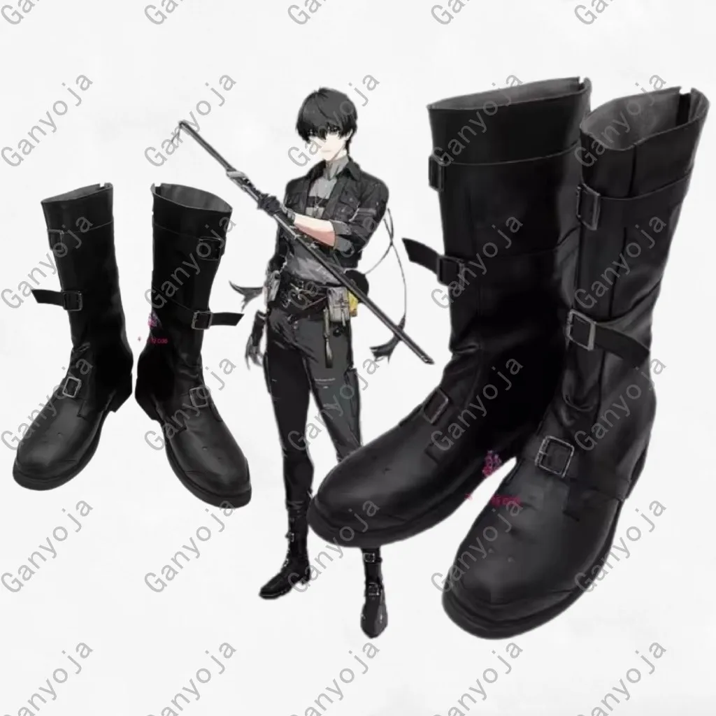 

Wuthering Waves Rover Cosplay Costume Shoes Black Handmade Faux Leather Boots