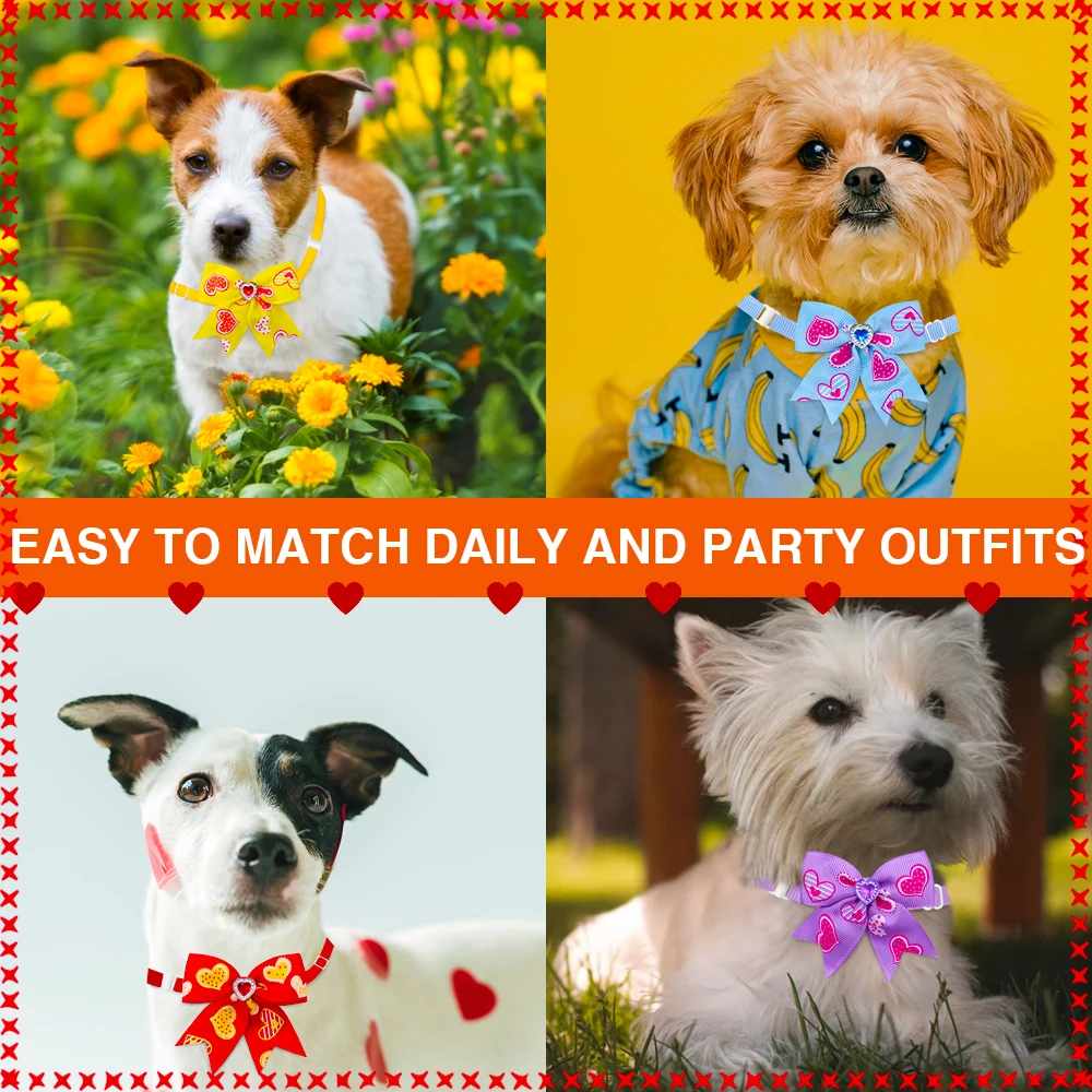 10/30/50PCS Dog Bowties For Valentine's Day Adjustable Heart Collars For Small Dogs Pet Dog Bow Ties Collars Pet Dog Accessories