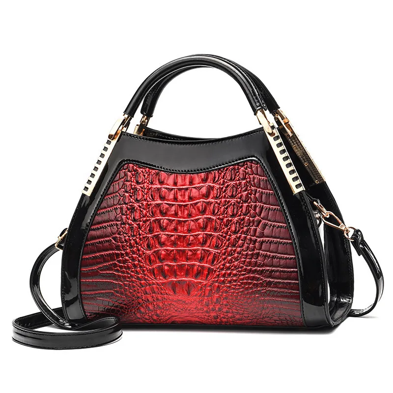 Bolso de cuero brillante para mujer, Bolsa de hombro de cocodrilo de gran capacidad, portátil, a la moda