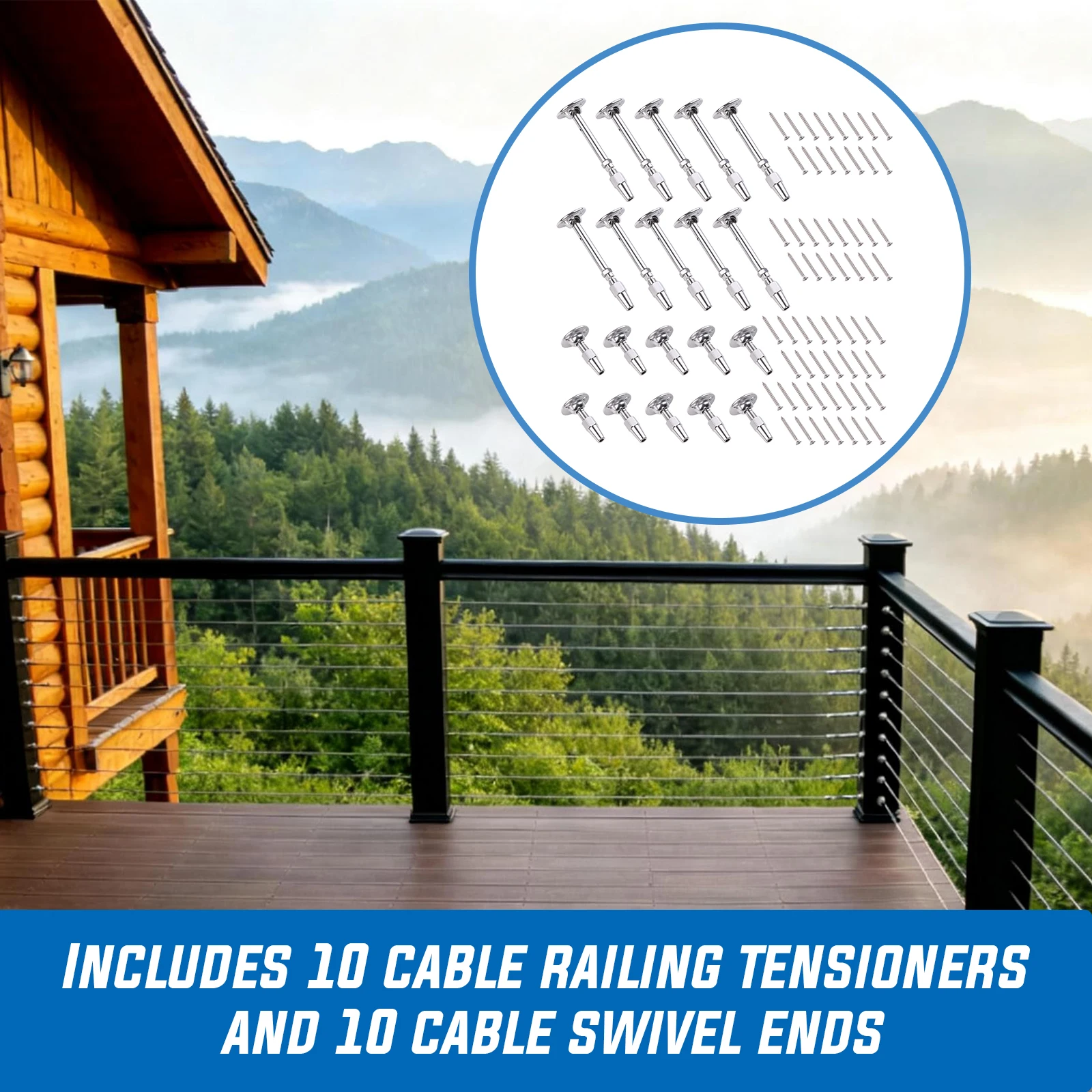 

Комплект фурнитуры для тросовых ограждений: натяжитель троса C0981-1004 (10 шт.) и поворотные концевики C0981-S104 (10 шт.)