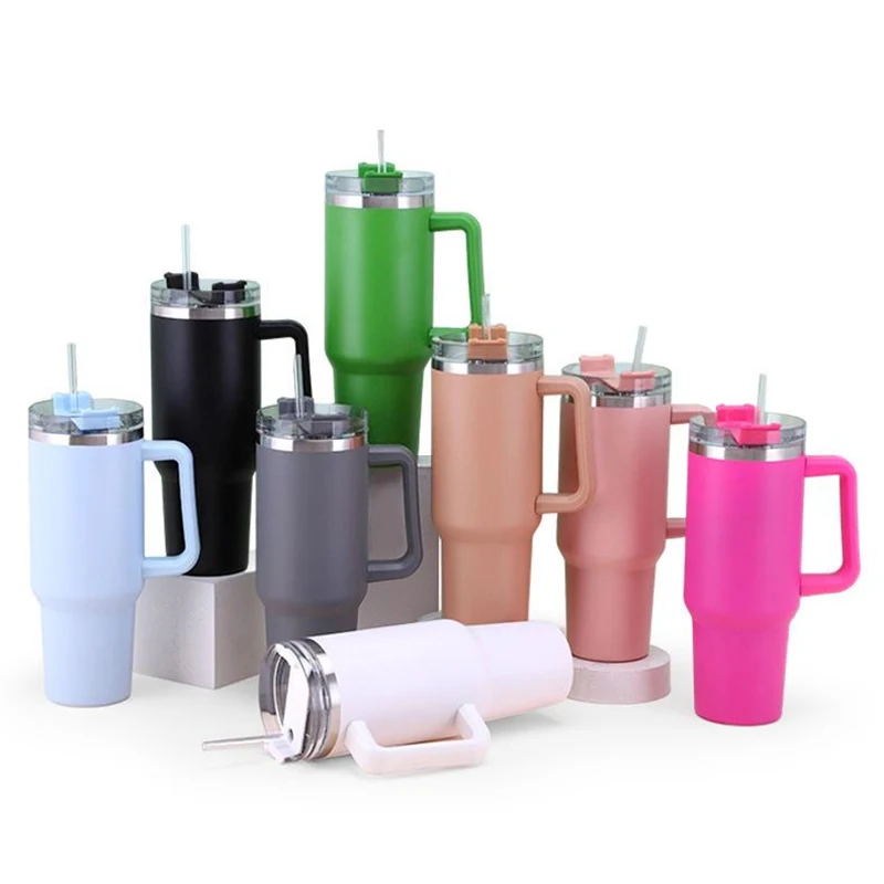 40oz Stainless Steel Tumbler With Straw Handle Car Mug 304 Stainless Steel Straw Ice Bar Mug For Home Office Or Car