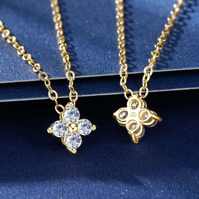 Anziw 100% ريال 10K الذهب البرسيم زهرة 2.5 مللي متر D مويسانيتي قلادة قلادة قابل للتعديل سلسلة للنساء محظوظ حلية مجوهرات هدايا