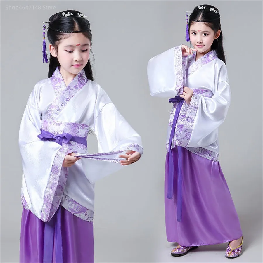 จีนแบบดั้งเดิมเต้นรำเครื่องแต่งกายสำหรับสาวโบราณ Opera Tang Dynasty Han Ming Hanfu ชุดเด็กเสื้อผ้าพื้นบ้านเต้นรำเด็ก