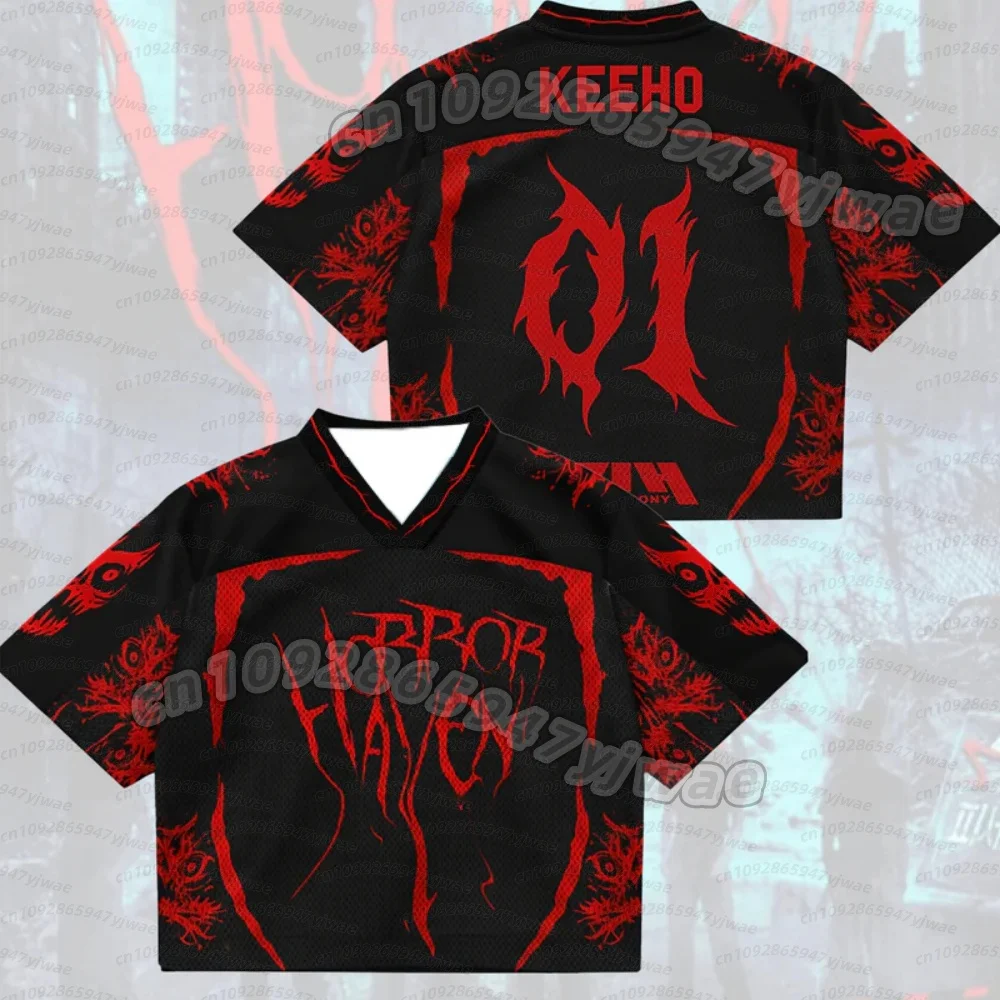 2026 Sommer Damen Herren CreepEye Horror Haven P1harmony Fans Mesh Trikot INTAK Fans T-Shirt V-Ausschnitt Trikot Kurzarm T-Shirt – Detail 5