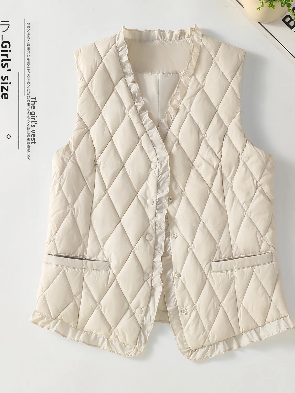 

Женский пуховый хлопковый жилет, легкий базовый слой, желтый V-образный воротник, тонкое зимнее теплое пальто, внутреннее сочетание для поездок на работу