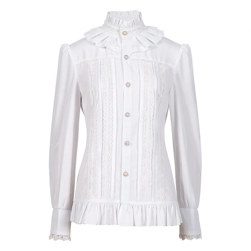 Vintage Victorian Blouse Women's Gothic Lolita Shirt with Lotus Ruffle Top in White for Daily Wear and Cosplay