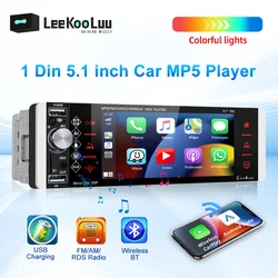 LeeKooLuu-Car Stereo Video Multimedia Player, 1Din, Bluetooth, Receptor de Rádio FM, Suporte USB, Câmera Traseira, Carplay, Android, Automático